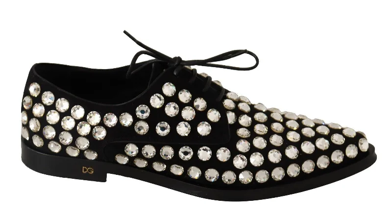 Chic & Cozy Collection Dolce & Gabbana Elegant Crystal-Embellished Lace-Up Women's Flats