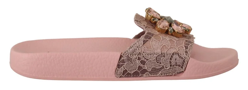 Ride The Style Wave Dolce & Gabbana Floral Lace Crystal Embellished Slide Women's Flats