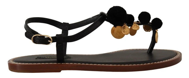 Fashion Frontiers Dolce & Gabbana Chic Leather Ankle Strap Flats with Gold Women's Detailing