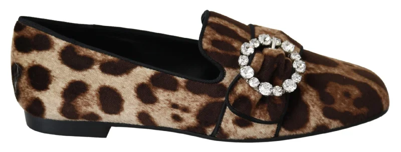 Winter Warehouse Sale Dolce & Gabbana Leopard Print Crystal Embellished Women's Loafers