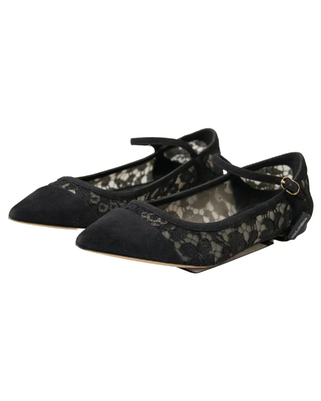 Effortless Slip-On Shoes Dolce & Gabbana  Lace Ballerina Flats Black