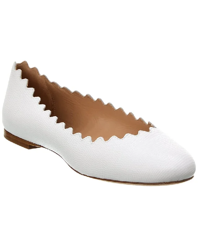Limited Time Deal Chloé Lauren Scalloped Leather Ballerina Flat