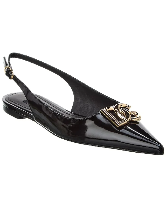 Comfortable Fashion Shoes Dolce & Gabbana Dg Logo Leather Slingback Flat