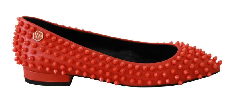 Soft Sole Shoes Philipp Plein  Womens Studded Ballerinas Flats Red