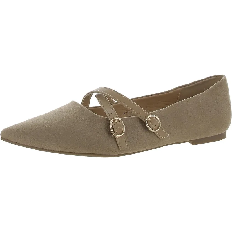 Walking Comfort Shoes Womens Faux Suede Pointed Toe Mary Janes