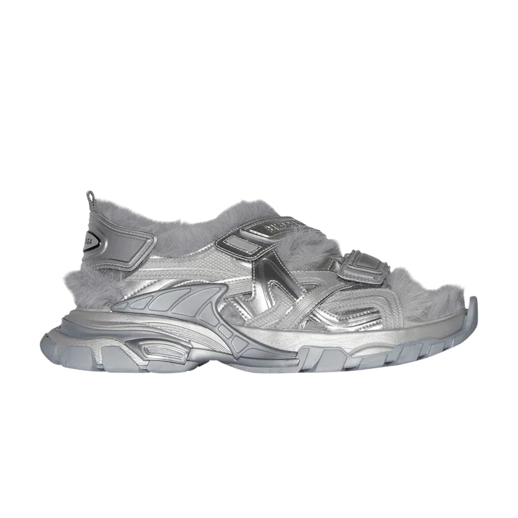 Everyday Shoes Promotion Balenciaga Faux Fur Rubber Mesh Track Sandals ' Metallic Grey'