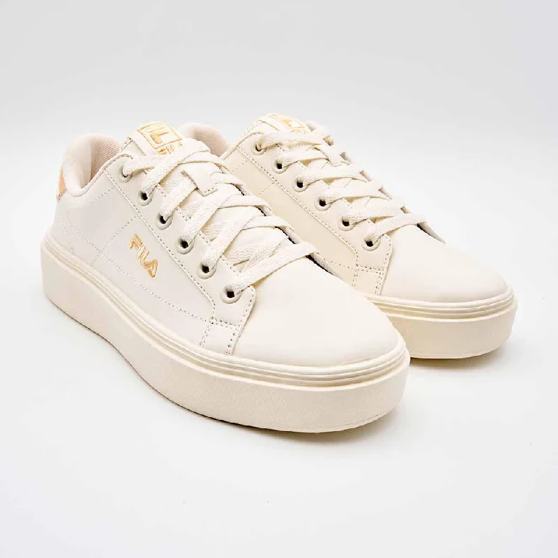 Comfortable Everyday Shoes FILA Court Plumpy Ladies Sneaker - White / Peach Fuzz