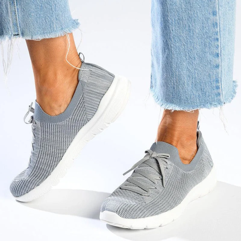Casual Women's Flats Hush Puppies Roxie Knitted Mesh Sneaker - Pewter