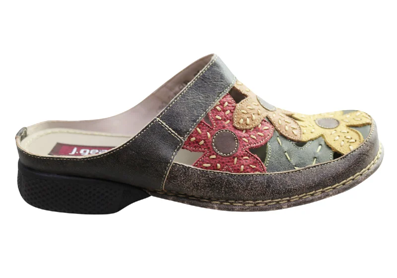 Clearance Event J Gean Kanopi Womens Comfortable Leather Closed Toe Open Back Mules