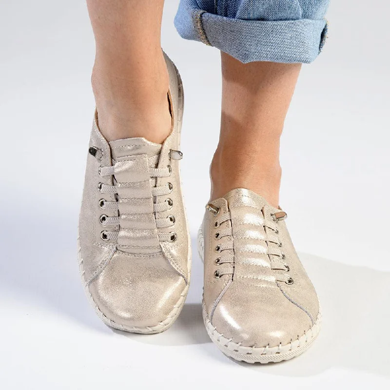 High-Quality Casual Shoes Julz Gina -Leather Sneaker With Stitch Detail - Rose Gold
