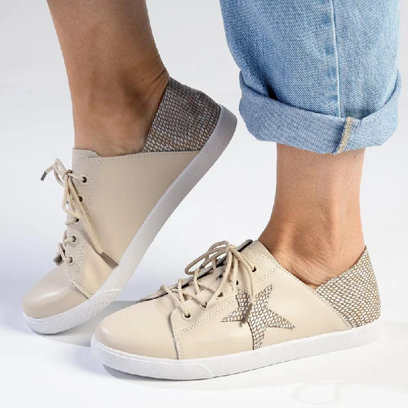 Modern Fashion Loafers Julz Nicki Leather Sneaker With Star Detail - Beige