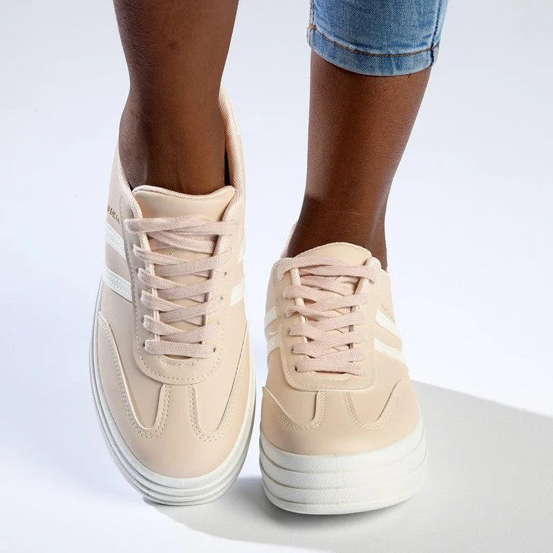 Breathable Shoes Discount Madison Ashton Platform Lace Up Fashion Sneaker - Pink / White