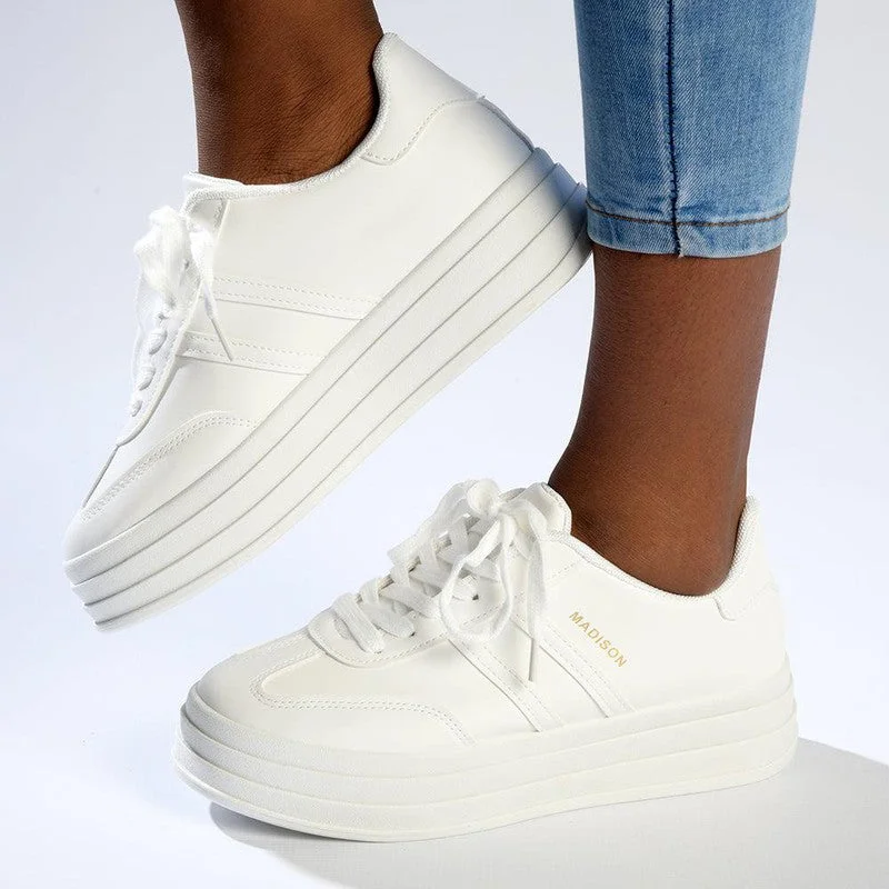 Classic Dress Shoes Sale Madison Ashton Platform Lace Up Fashion Sneaker - White