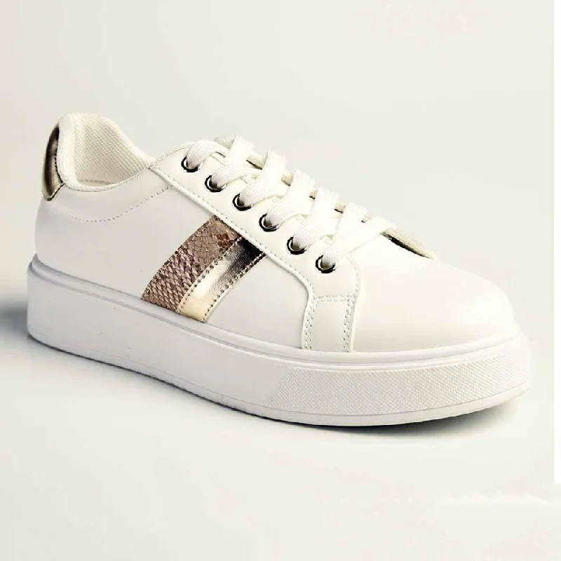 Comfortable Everyday Shoes Madison Lace-Up Fashion Sneaker - White/Gold