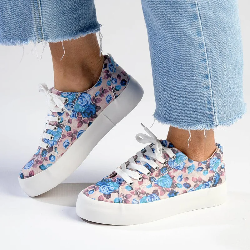 Chic And Edgy Madison Ladies Platform Floral 1 Sneaker - Pink Floral