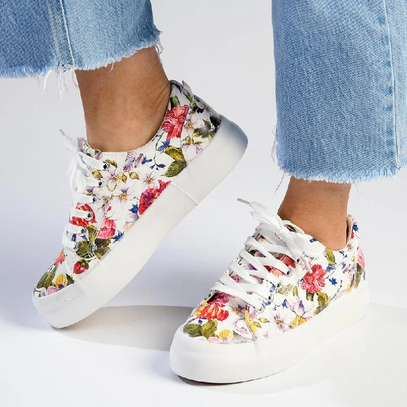 Trend Forward Threads Madison Ladies Platform Floral Sneaker - White Floral