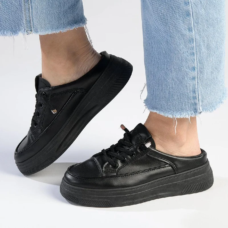 Travel-Friendly Footwear Promotion Madison Theodora Ladies Slip on Platform Sneaker - Black