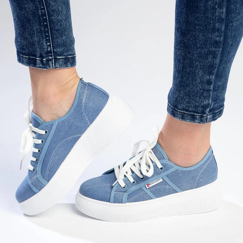 Fashionable Arch Support Shoes Promotion Pierre Cardin Catherine 2 Lace Up Sneaker - Denim