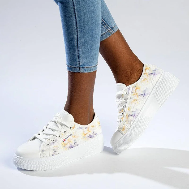 Luxury Formal Shoes Deals Pierre Cardin Catherine Lace Up Sneaker - White Flower