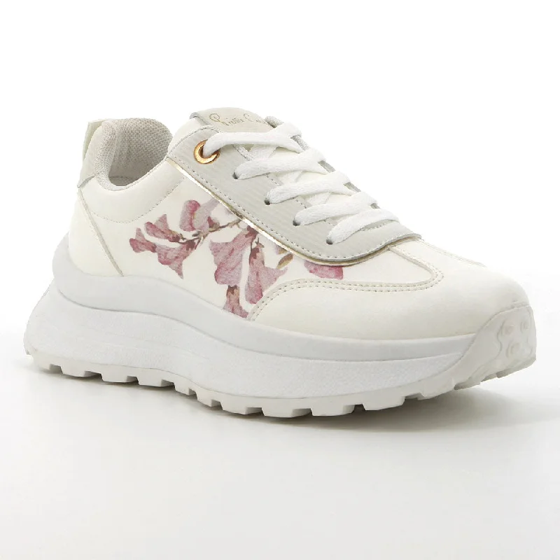Romantic Chic Deals Pierre Cardin Fluers 3 Printed Lace Up Sneaker - White Multi