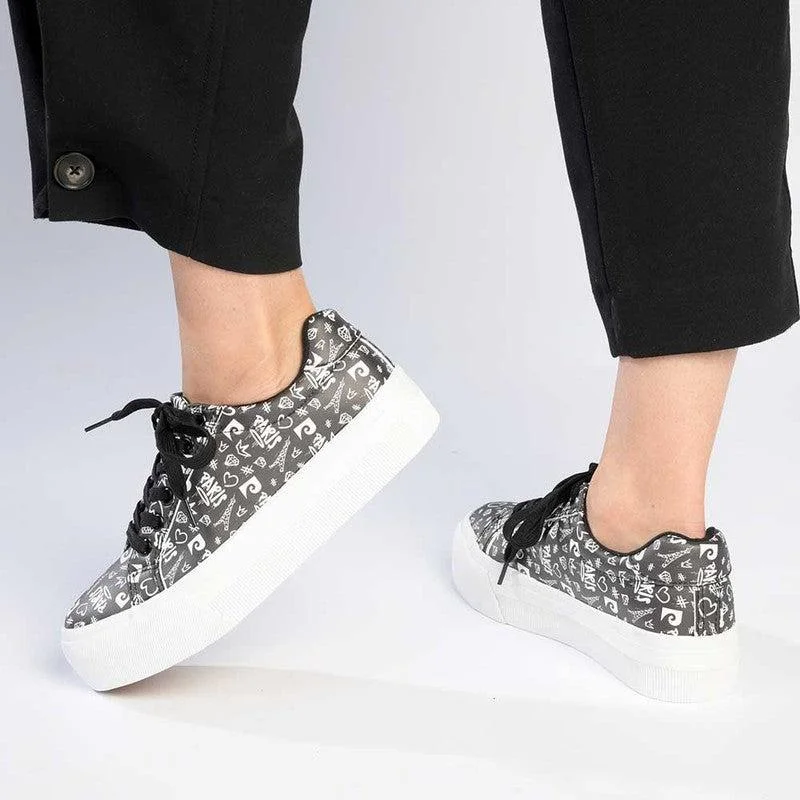 Functional Comfort Shoes Deals Pierre Cardin Graffiti Lace Up Floral Sneaker - Black