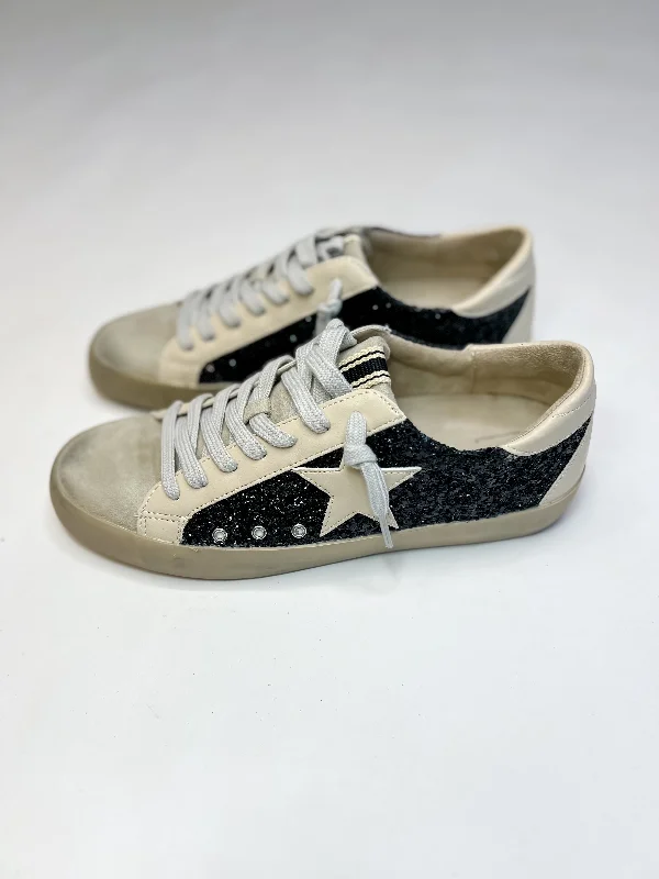 Seize Bargains [Shu Shop] Paula-Black Glitter Sneaker
