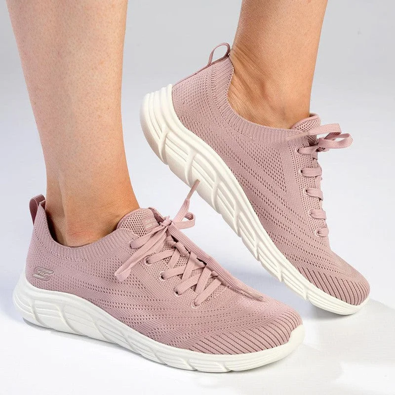 Women's Walking Shoes Skechers Bobs B Flex Lace Up Sneaker - Blush Satin