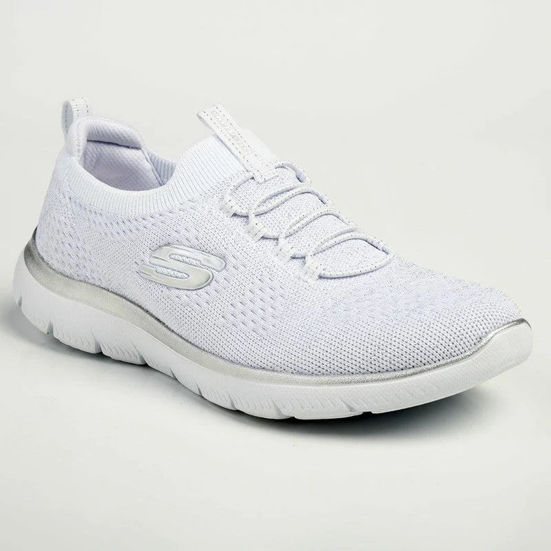 Comfortable Women's Shoes Skechers Summits Lace Up Sneaker - White/Silver