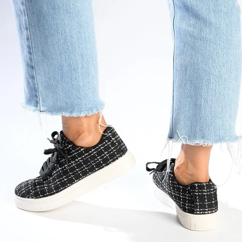 Women's Shoe Sale Tom Tom Fabric Lace Up Sneaker - Black