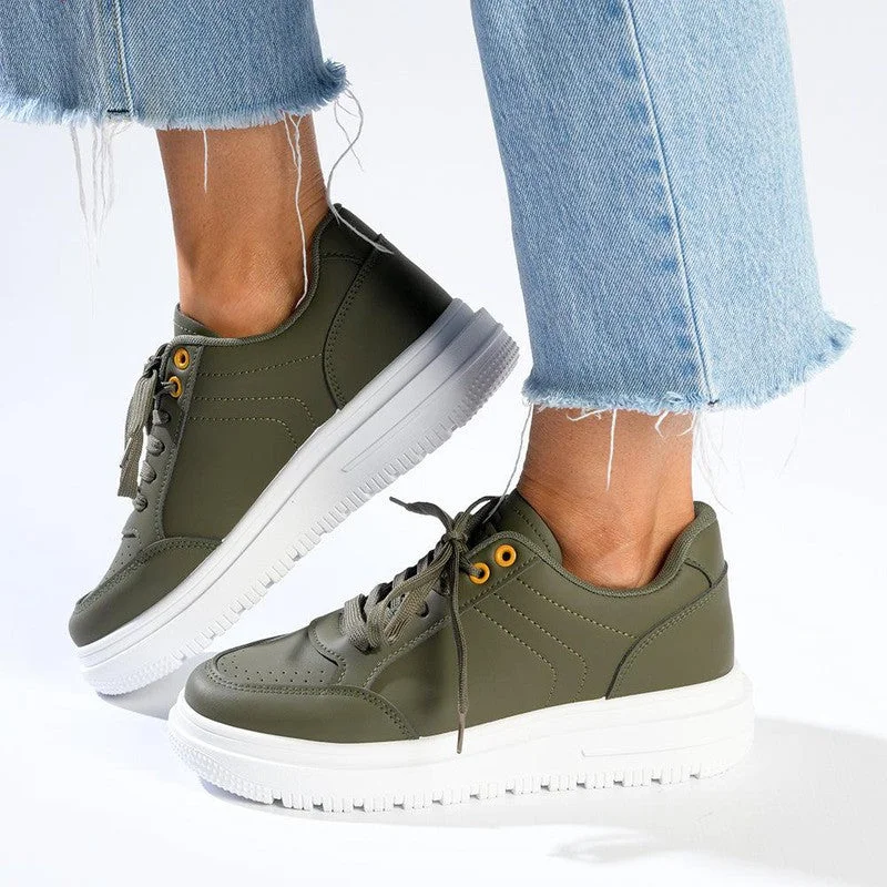 Fashion Forward, Function First Tom Tom Lace Up Sneaker - Olive / Orange