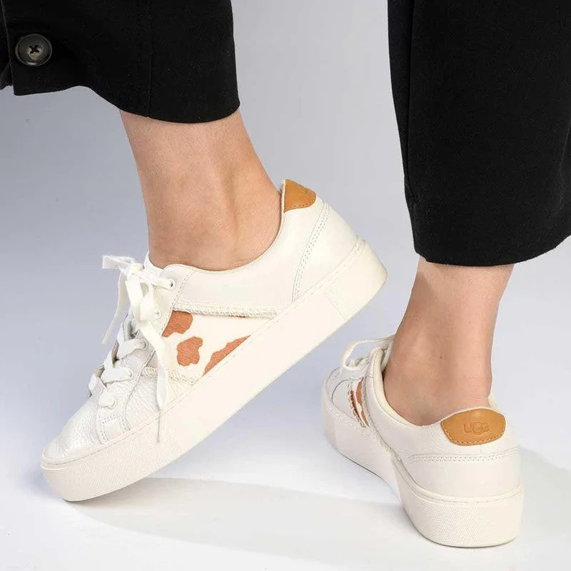 Fashion Deal UGG Dinale Leather Sneaker - Cow Print/White Sand